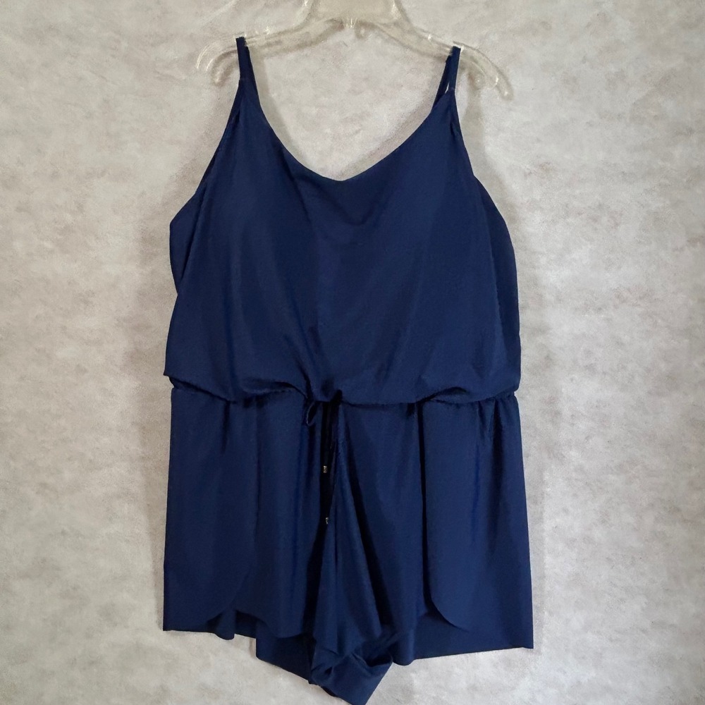 Time and Tru Women Plus 1X Deep Cobalt Swim Tank Romper One Piece Navy